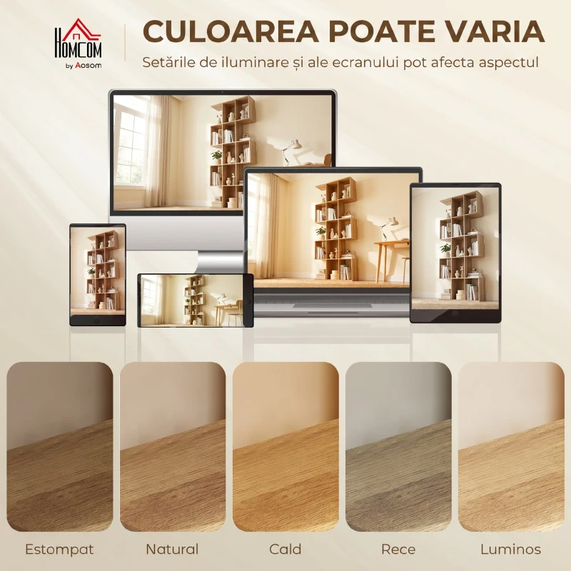 HOMCOM Bibliotecă cu 5 niveluri, verticală, design geometric cu 15 compartimente, modernă, compactă, pentru casă, birou, living, dormitor, 80 x 24 x 200cm, stejar