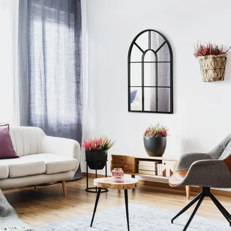 HOMCOM Wandspiegel, Fenster-Design, Flurspiegel, Metallrahmen, 70x50 cm, Schwarz