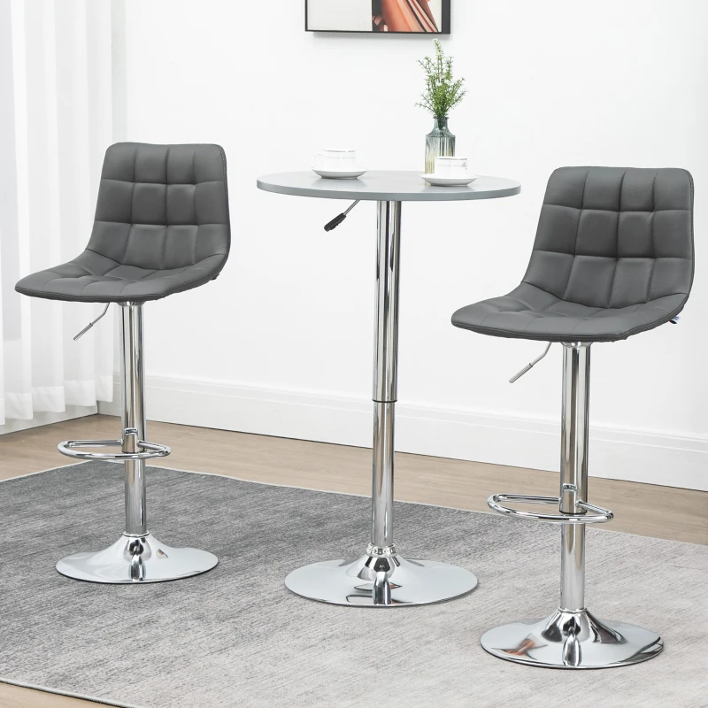 HOMCOM Set 2 Sgabelli da Bar Girevoli in Similpelle con Schienale e Poggiapiedi, 42x45x89-110cm, Grigio
