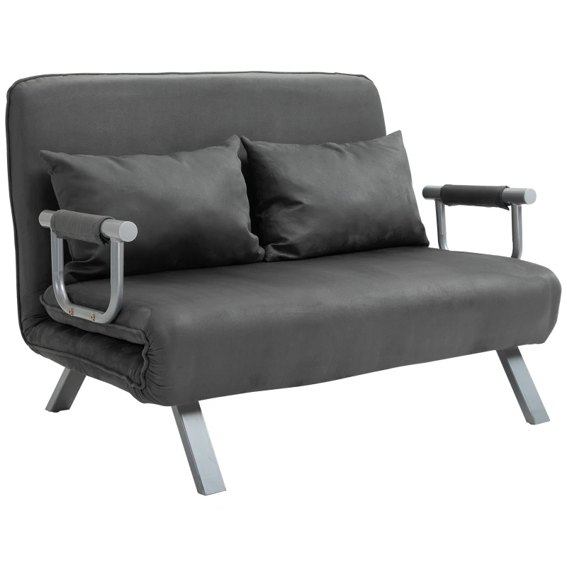 HOMCOM Canapea Pat 2 Locuri din Imitatie de Piele și Oțel cu Spătar Reglabil în 5 Poziții, 105x80x78 cm, Gri(m-12)