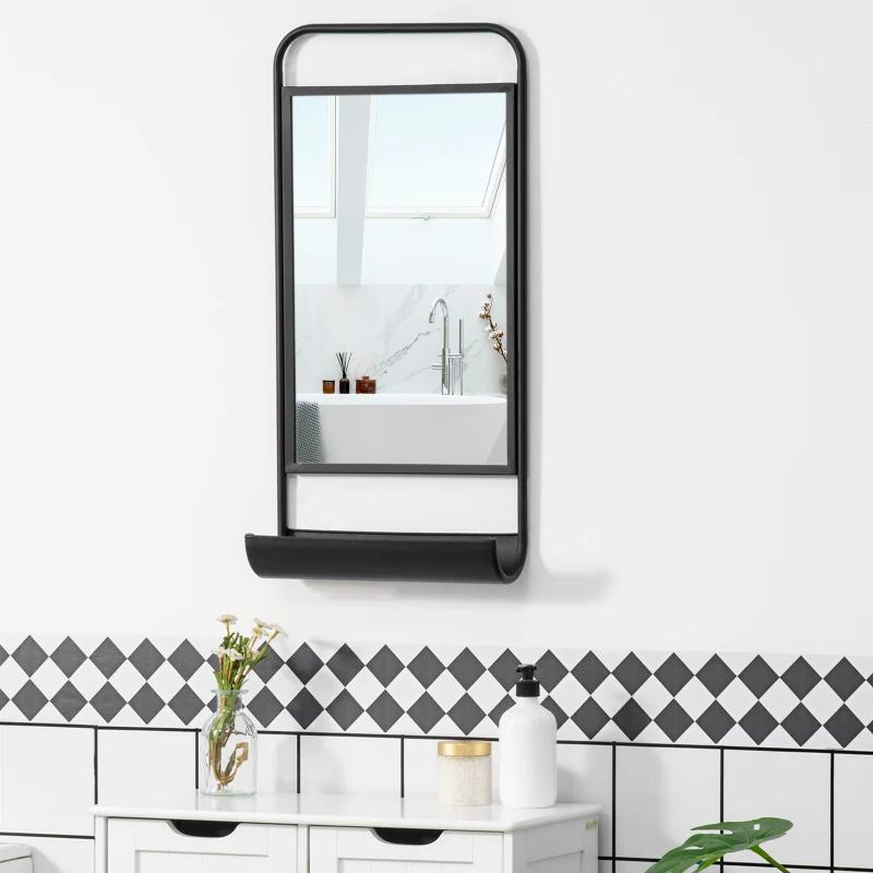 HOMCOM Specchio da Parete con Mensola Inferiore e Struttura in Metallo, 36.2x12x71.7cm, Nero