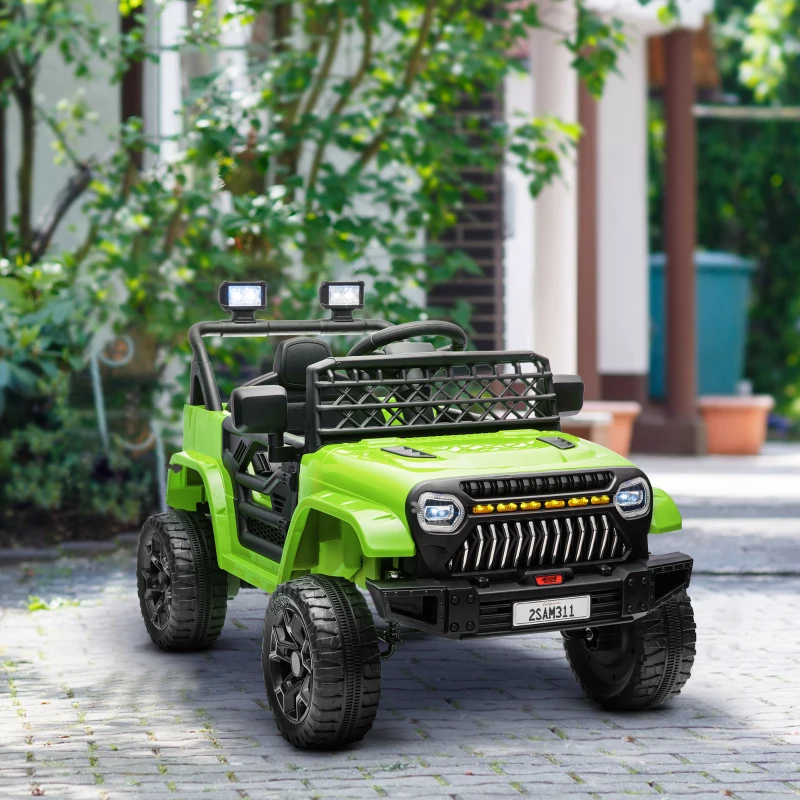 AIYAPLAY Coche Eléctrico para Niños con Batería 12V Mando a Distancia Velocidad Ajustable USB Faros Bocina Verde