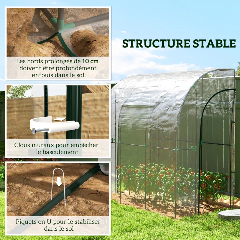 Outsunny Serre de jardin adossée, serre de balcon, bâche renforcée PVC, 2 portes enroulables, 214 x 118 x 212 cm, transparent