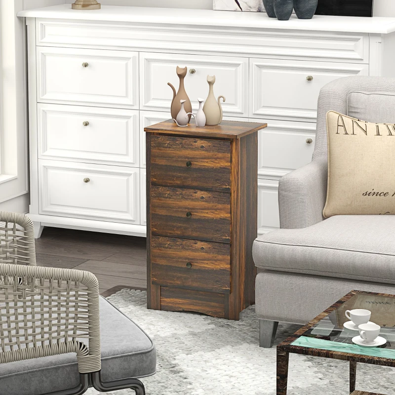 HOMCOM Comodino con 3 Cassetti dallo stile Rustico in Legno, 40x30x74 cm, Marrone