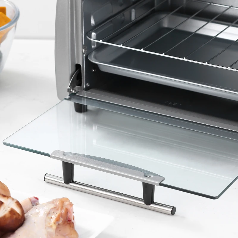 HOMCOM Horno Eléctrico de Sobremesa 10 Litros 750W Mini Horno Tostador con Temperatura hasta 230 ℃ Temporizador 60 Minutos Bandeja y Rejilla 36,5x26x22 cm Plata