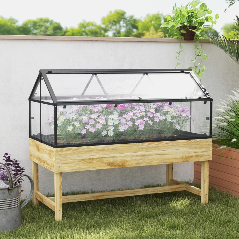 Outsunny Mini Serre sur Pieds dim.  120L x 60l x 103H cm double toit ouvrable Panneaux de Polycarbonate, acier, Bois Sapin traité