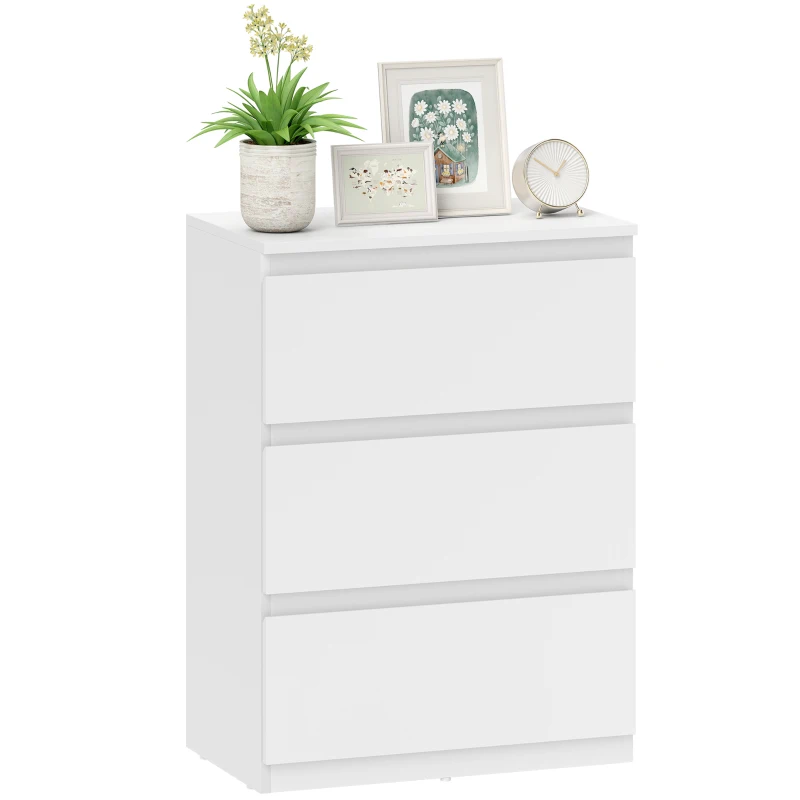 HOMCOM Kommode mit 3 Schubladen, Moderne Aufbewahrungsmöbel für das Schlafzimmer, Weiß
