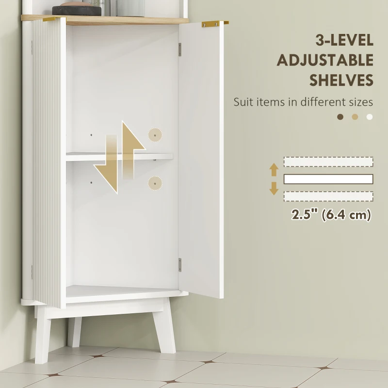 HOMCOM Tall Bathroom Storage Cabinet, Slim Bathroom Storage Unit with Doors and Adjustable Shelves, Freestanding Bathroom Cabinet with Curved Profile Design, White