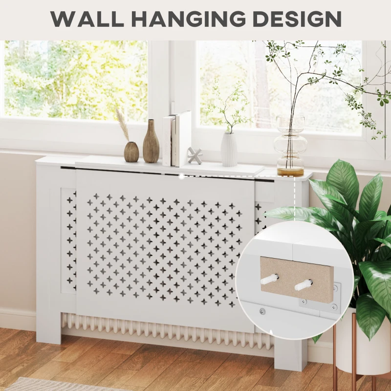 HOMCOM Copritermosifoni a Griglia Incrociata con Lunghezza Regolabile, 136-200x21.5x91.7 cm, Bianco