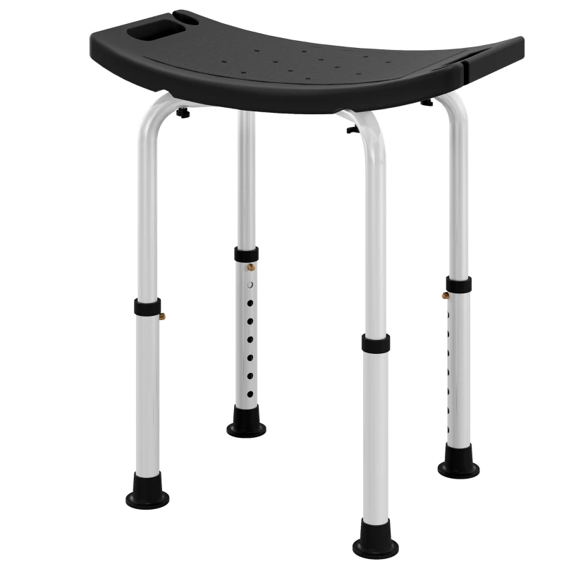 HOMCOM Taburete de Ducha Silla Ducha Personas Mayores con Altura Regulable de Aluminio Antideslizante Carga 135 kg Negro