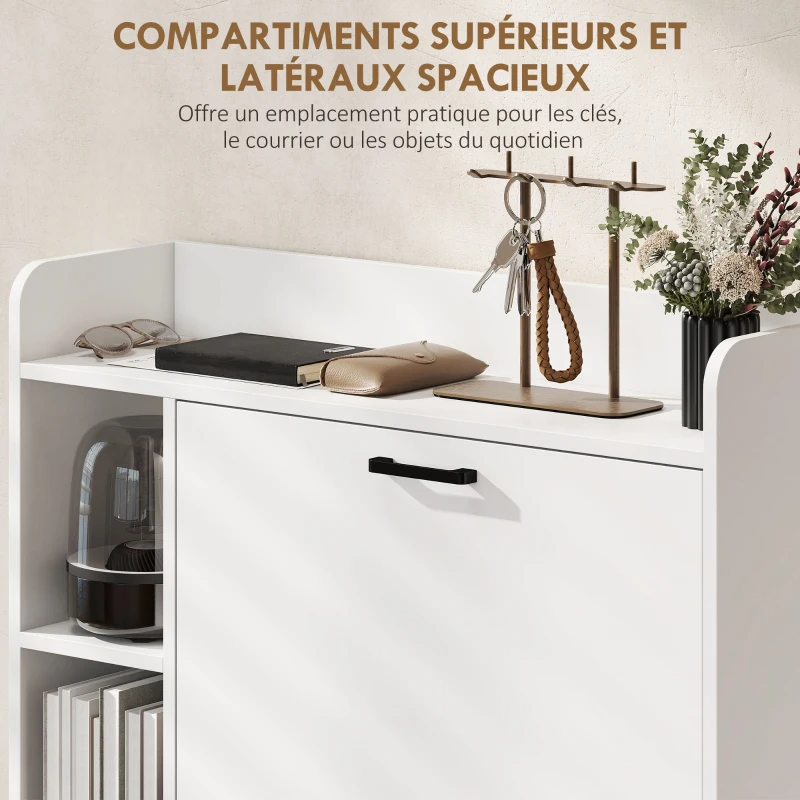 HOMCOM Meuble à chaussures 15 paires, armoire à chaussures moderne avec 2 tiroirs rabattables, 83x24x90,5cm, blanc