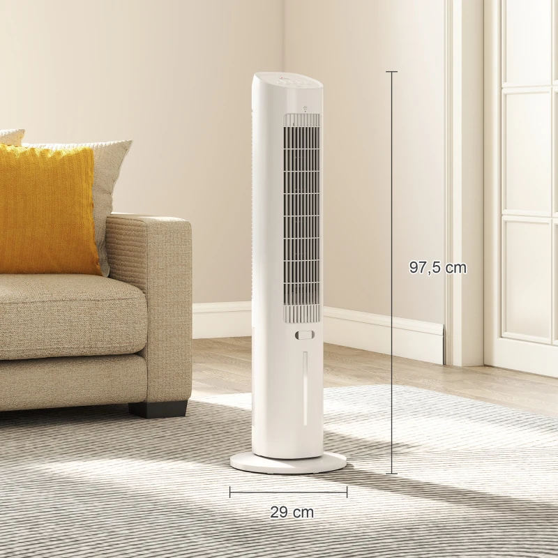HOMCOM Refroidisseur d'air colonne 3 en 1 refroidisseur humidificateur ventilateur, oscillation 48°, 3 vitesses 3 modes, blanc