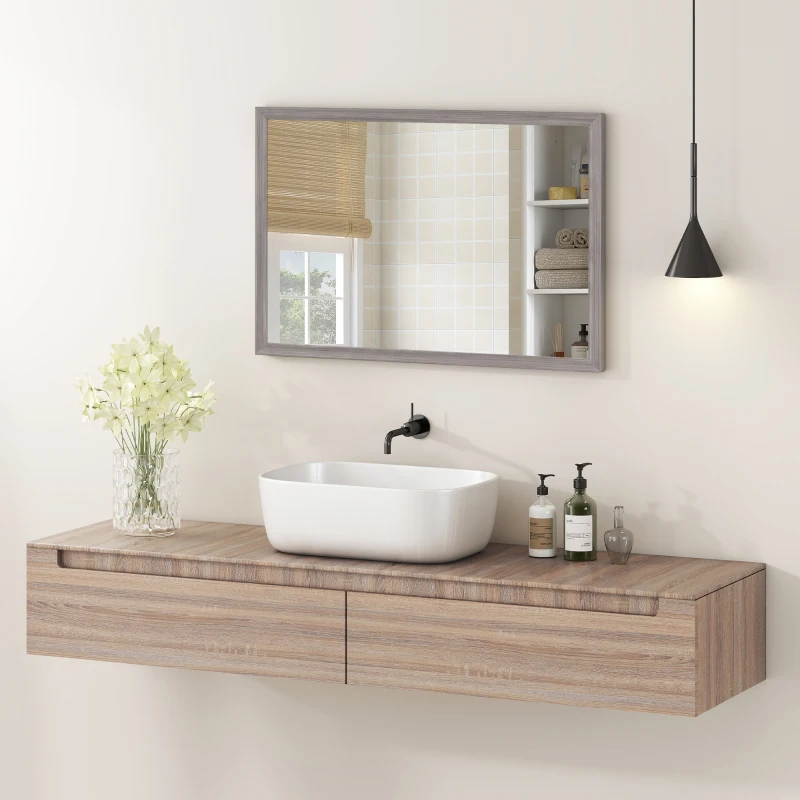 HOMCOM Wall Bathroom Mirror, 40 x 60 cm Wall-Mounted Mirror for Living Room, Bedroom, Hallway, Grey