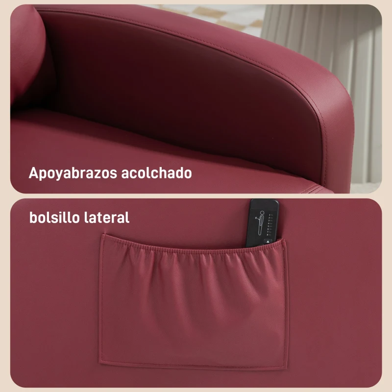HOMCOM Sillón de Masaje Reclinable con Mando a Distancia Bolsillo Lateral y Temporizador Tapizado en PU 68x88x98cm Rojo Burdeos
