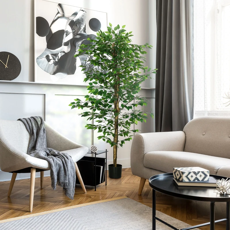 HOMCOM Plante artificielle ficus hauteur 1,80 m tronc branches liane lichen feuilles grand réalisme pot inclus vert
