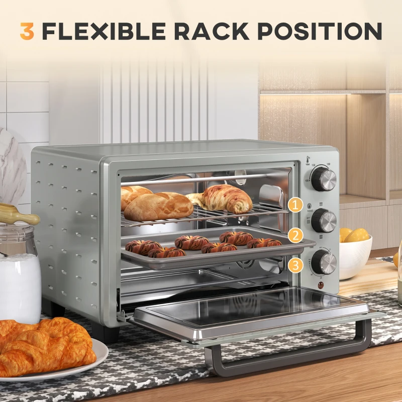 HOMCOM 21L Mini Countertop Oven, 100°C-230°C Adjustable Temp - Silver Tone