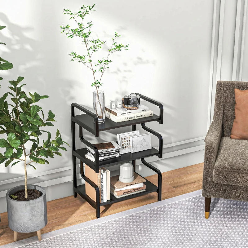 HOMCOM Suporte para Impressora de 3 Níveis com Estrutura em Aço, Estante de Arrumação para Escritório e Casa, 55x40x77 cm, Preto