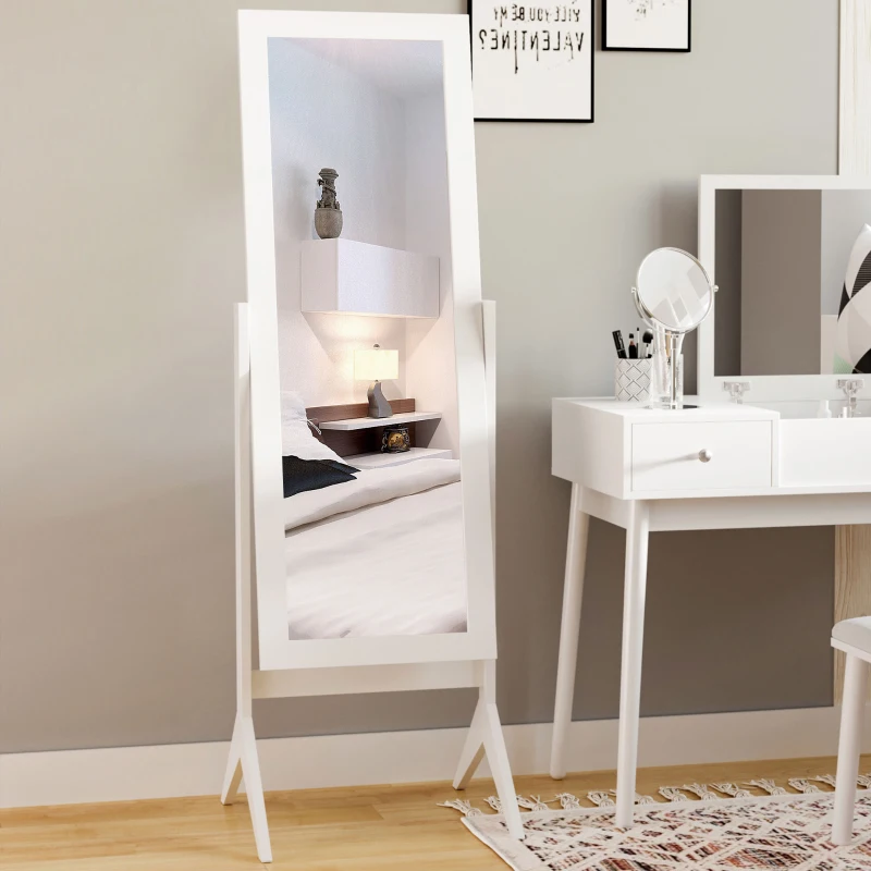 HOMCOM Specchio a Figura Intera con 4 Gambe e Angolazione Regolabile, in Legno e Vetro, 47x46x148 cm, Bianco