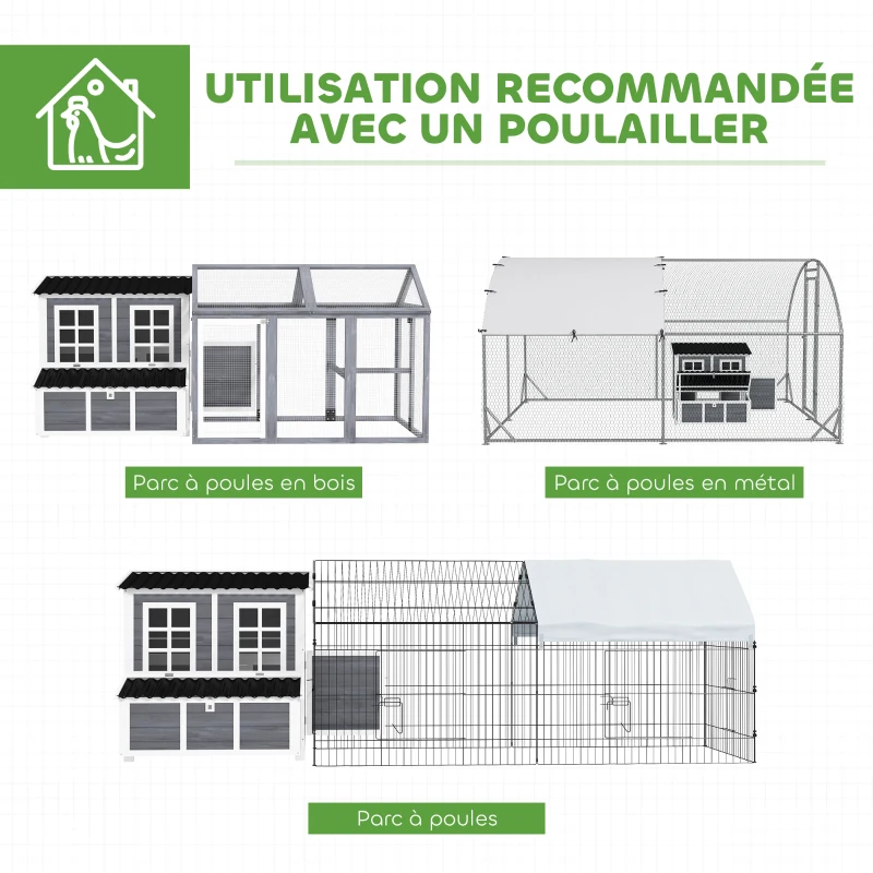 PawHut Poulailler en bois XL avec nichoir 3 compartiments tiroir amovible toit imperméable porte-rampe 100x86x100cm gris
