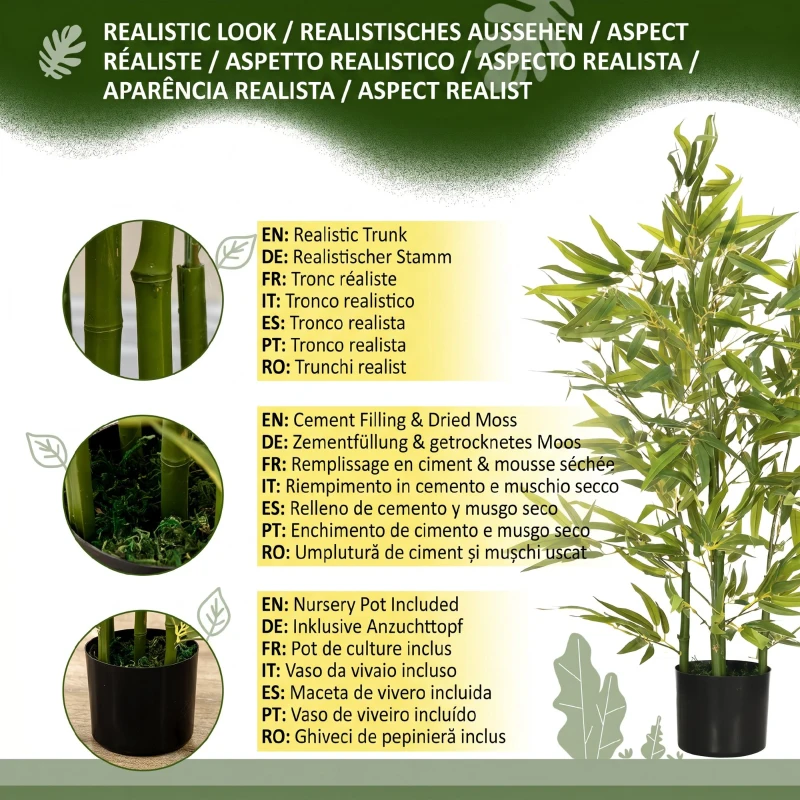 HOMCOM Plantă Artificială de Bambus Înaltă de 90 cm cu 504 Frunze din PEVA și PP Verde cu Ghiveci din Ciment Ø15x12.5 cm