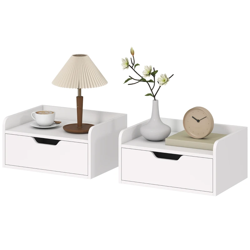 HOMCOM Floating Nightstands Set of 2, Wall Mounted Bedside Table with Drawer for Bedroom, White