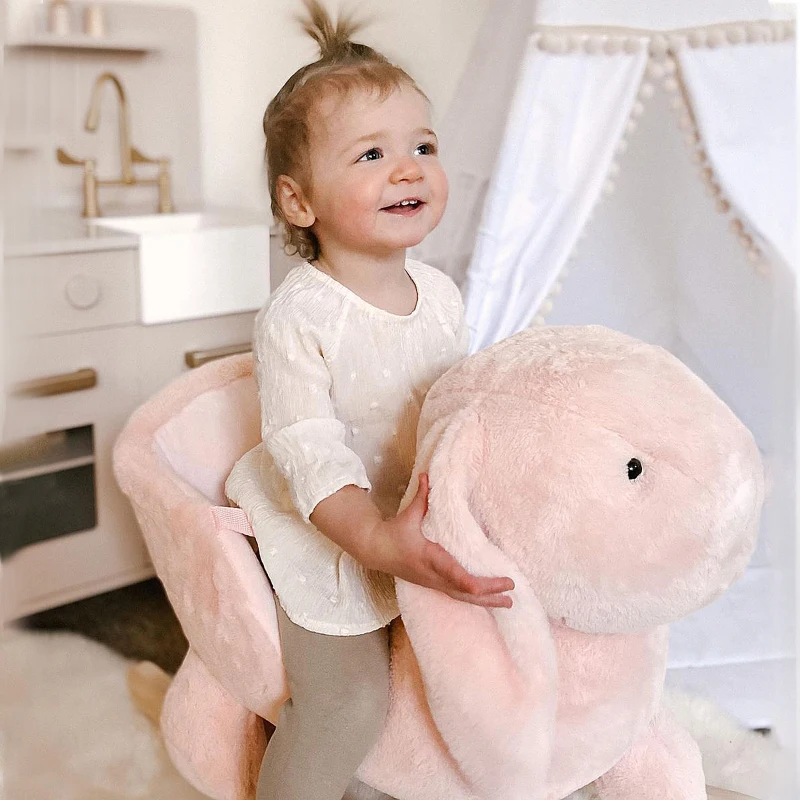 HOMCOM Baby Rocking Horse, Plush Baby Rocker Rabbit Ride-On Toy with Sound, Wood Base, Seatbelt, for Ages 18-36 Months, Pink