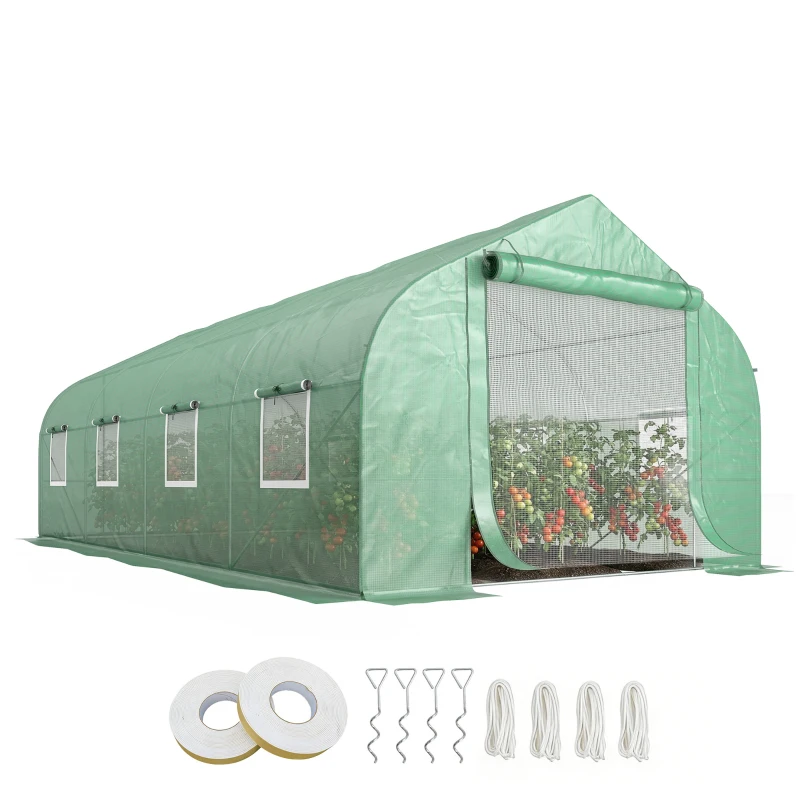 Outsunny Serre tunnel de jardin porte + 8 fenêtres enroulables métal galvanisé bâche PE haute densité métal galvanisé vert