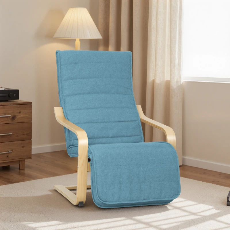 HOMCOM Sillón de Salón con Reposapiés Ajustable Butaca Tapizada en Lino Sintético para Oficina Dormitorio 66,5x94x100cm Azul