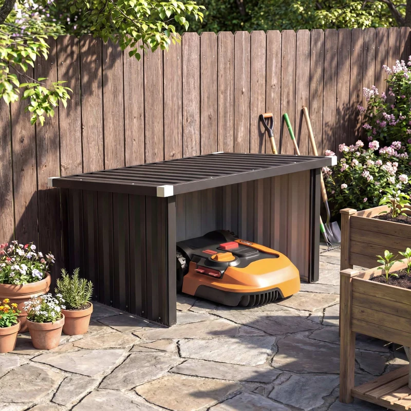 Outsunny Abri Robot Tondeuse Garage pour Robot Tondeuse avec Toit incliné en acier galvanisé, 108 x 86 x 62,5 cm, gris foncé