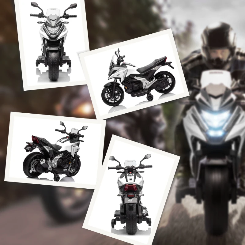 AIYAPLAY Elektro-Kindermotorrad, Honda, 3 km/h, Musik & Licht, 3-6 Jahre, bis 30 kg, Weiß(m-9)