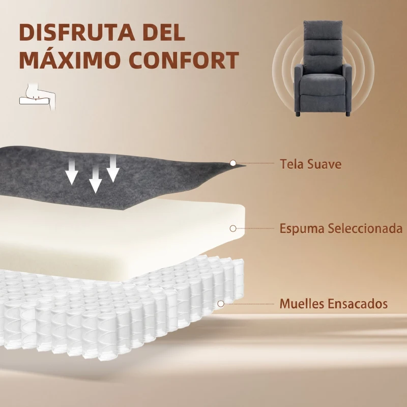 HOMCOM Sillón de Masaje Reclinable con Reposapiés 2 Zonas de Masaje Respaldo Alto Bolsillos Tapizado en Chenilla Gris