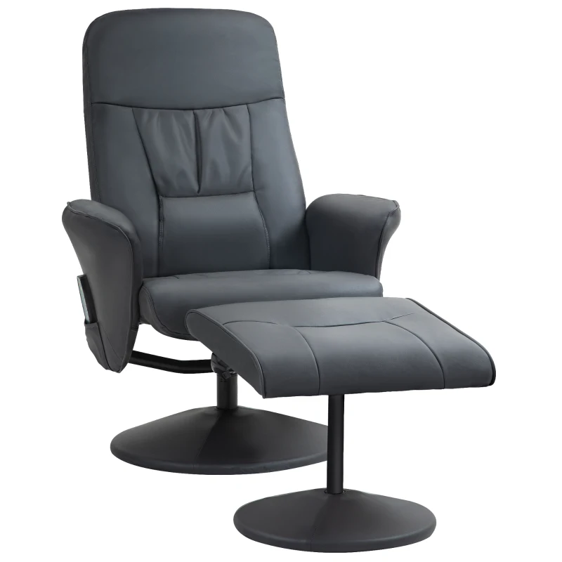 HOMCOM Massagesessel mit Fußhocker, Ergonomischer Stuhl mit 10 Vibrationspunkten, Kunstleder, 76 x 81 x 105 cm, Dunkelgrau(m-11)