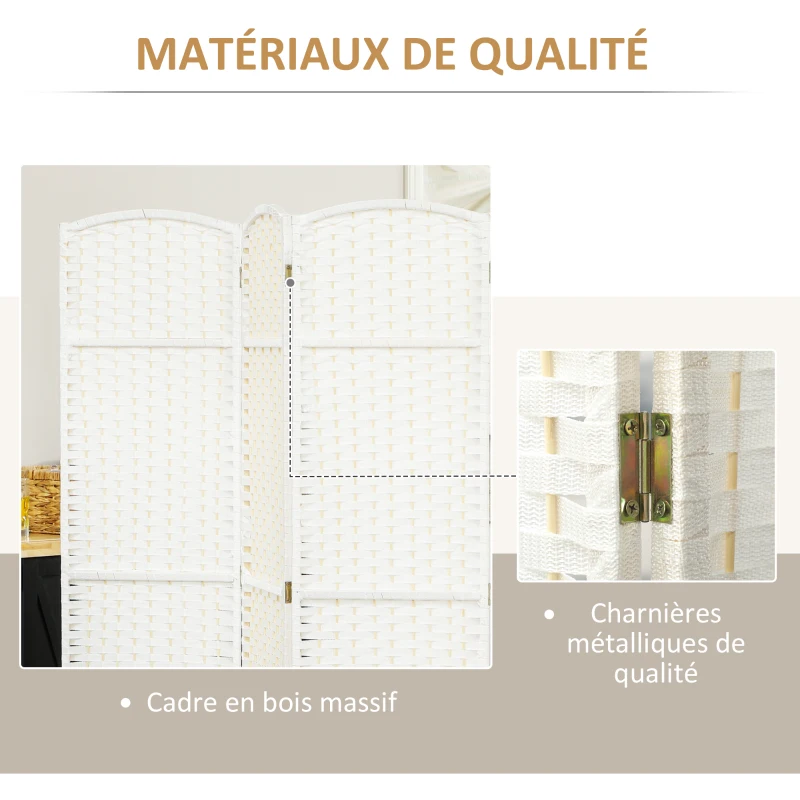 HOMCOM Paravent interieur en bois 6 panneaux 240 x 170 cm séparateur de pièce pliable pour salon, chambre à coucher, naturel