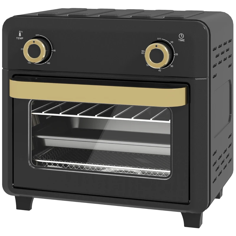 HOMCOM 10L Air Fryer Oven, Mini Oven, Oil Free Cooking, Grill, Roast, Bake, with Adjustable Temperature, Timer, Dishwasher Safe, 1000W, Black