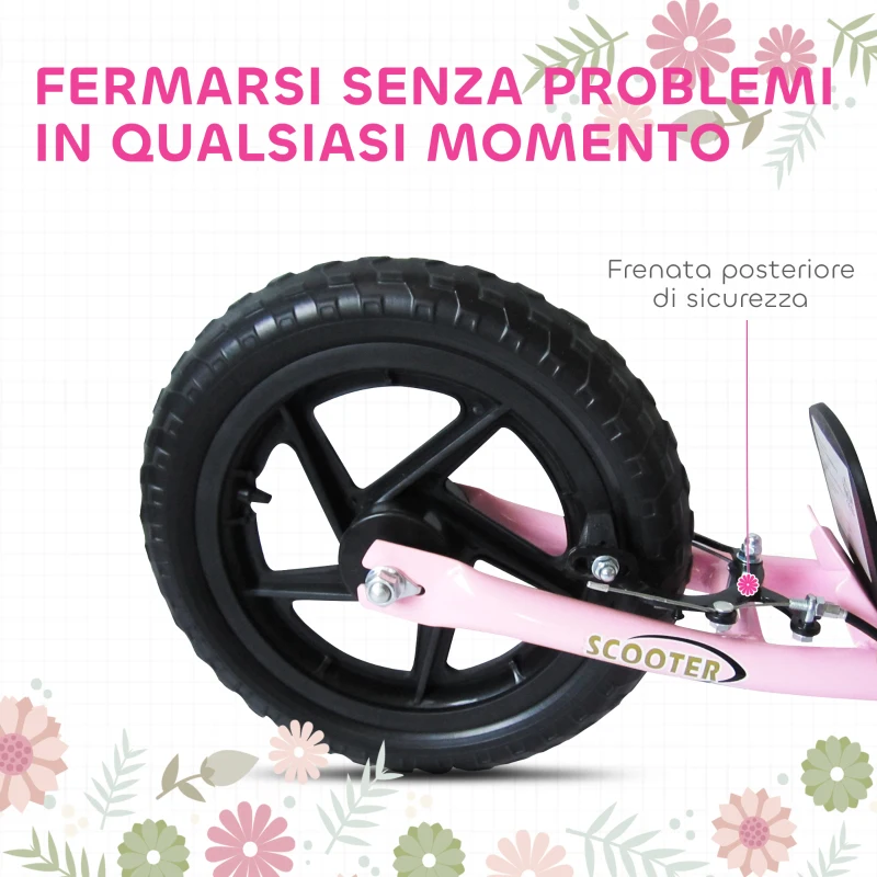 HOMCOM Monopattino per Bambini 5-12 Anni con Freno Posteriore e Manubrio Regolabile, 120x52x80-88 cm, Rosa