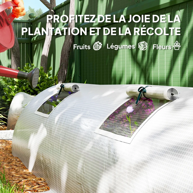 Outsunny Mini Serre de Jardin mini serre tunnel 4 fenêtres avec Zip enroulables Acier PE 140 g/m² Anti-UV 360x90x90cm Vert