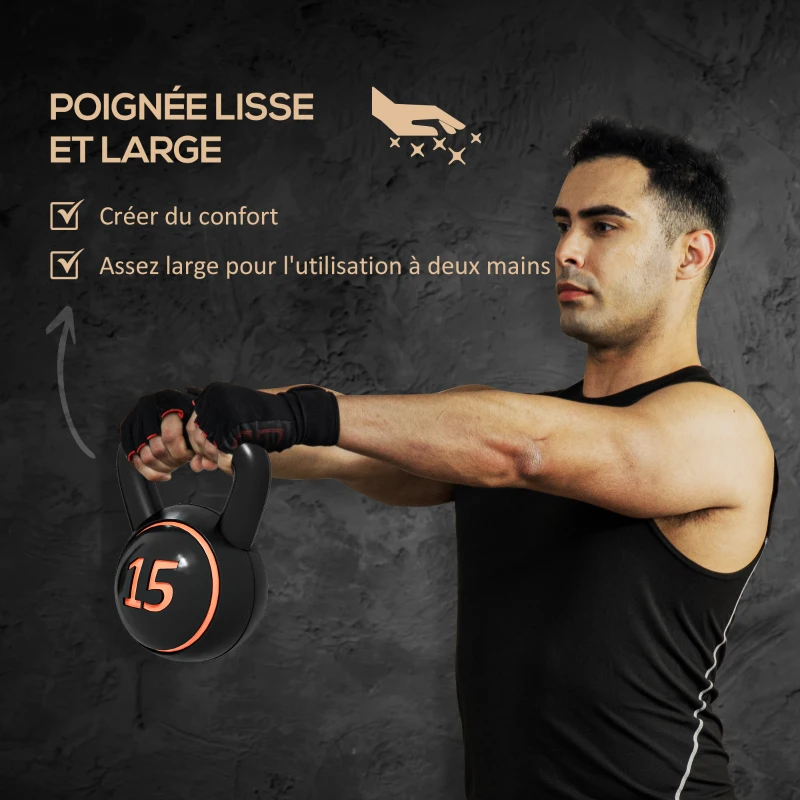 SPORTNOW Lot de 3 kettlebells 2,2, 4,5 et 6,8 kg poignée antidérapante entraînement sport fitness avec plateau de rangement noir