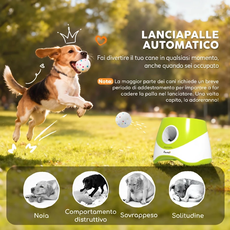 PawHut Lanciatore Automatico di Palline per Cani di Piccola e Media Taglia con 3 Palline, 3 Distanze Regolabili, Verde