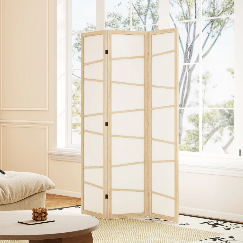 HOMCOM Wooden Folding Privacy Screen, 3 Panel Room Divider for Bedroom, Natural Wood Finish
