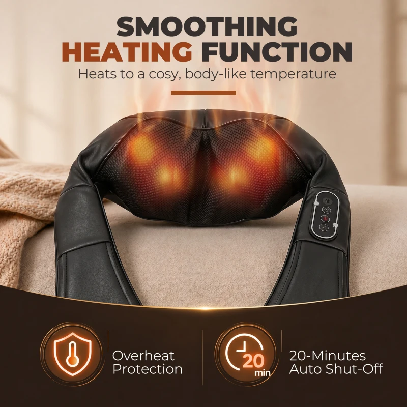 HOMCOM Neck and Shoulder Massager with Heat, Deep Tissue Shiatsu 3D Kneading Massager for Neck, Back, Waist, Foot and Leg