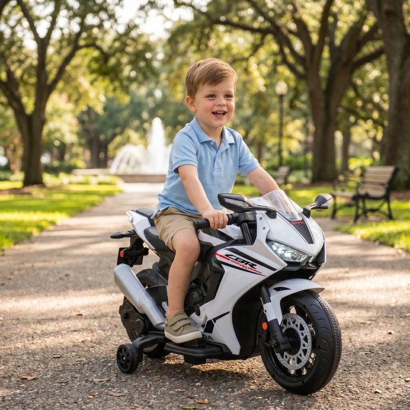 HOMCOM Moto Elettrica per Bambini con Licenza HONDA, Batteria 6V Ricaricabile, Velocità 3km/h, Bianco