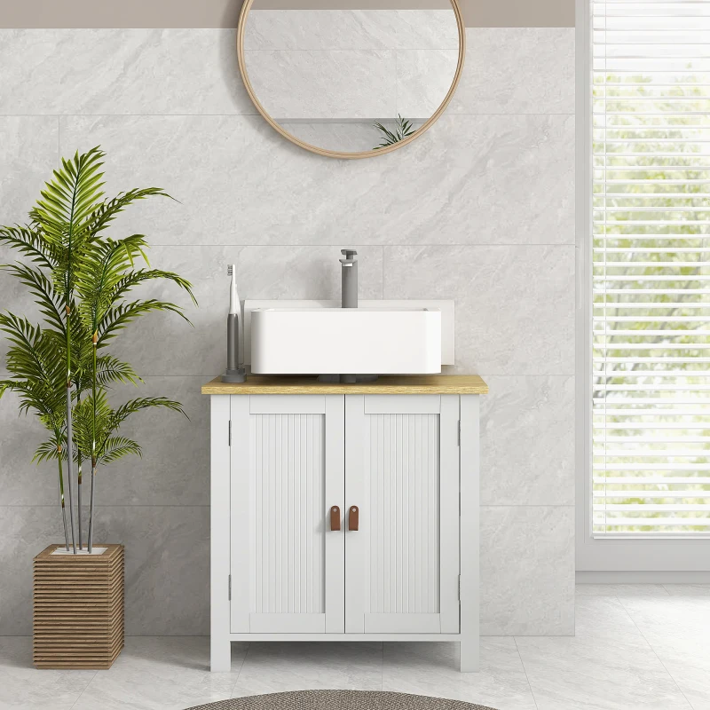kleankin Meuble sous lavabo 2 portes étagère réglable 2 étages à l'intérieure poignées en PU 60 x 30 x 60 cm blanc