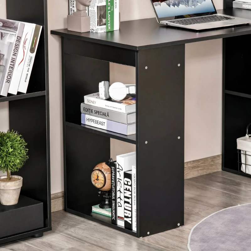 HOMCOM Birou PC din Lemn cu 6 Rafturi Laterale pentru Depozitare, 120x55x120 cm, Negru