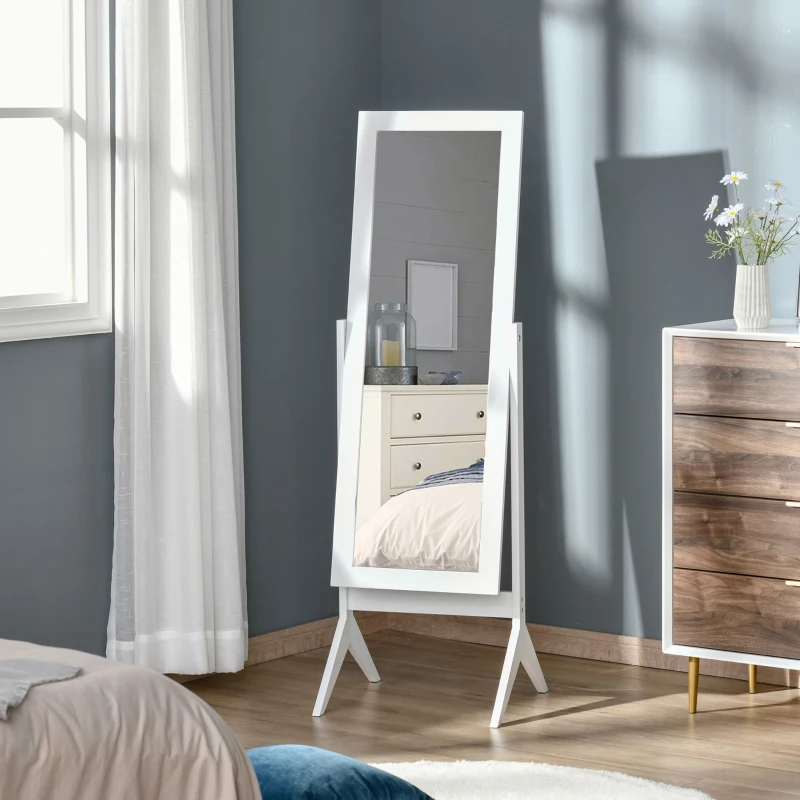 HOMCOM Specchio a Figura Intera con 4 Gambe e Angolazione Regolabile, in Legno e Vetro, 47x46x148 cm, Bianco