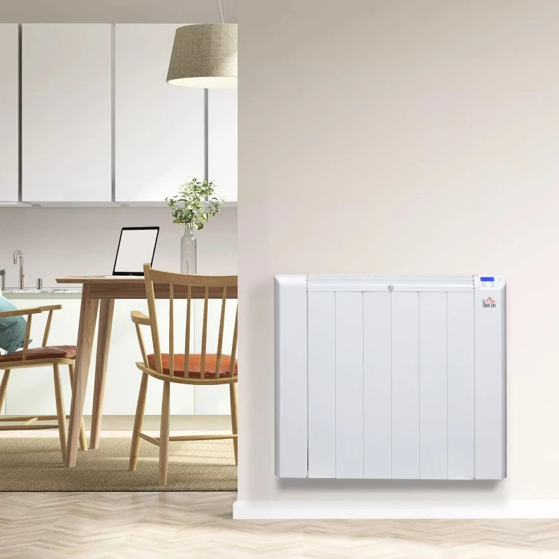 HOMCOM Aquecedor Elétrico 1500W Aquecedor Convector com Ecrã LCD 4 Modos Termostato Temporizador e 4 Rodas 67x31x68cm Branco