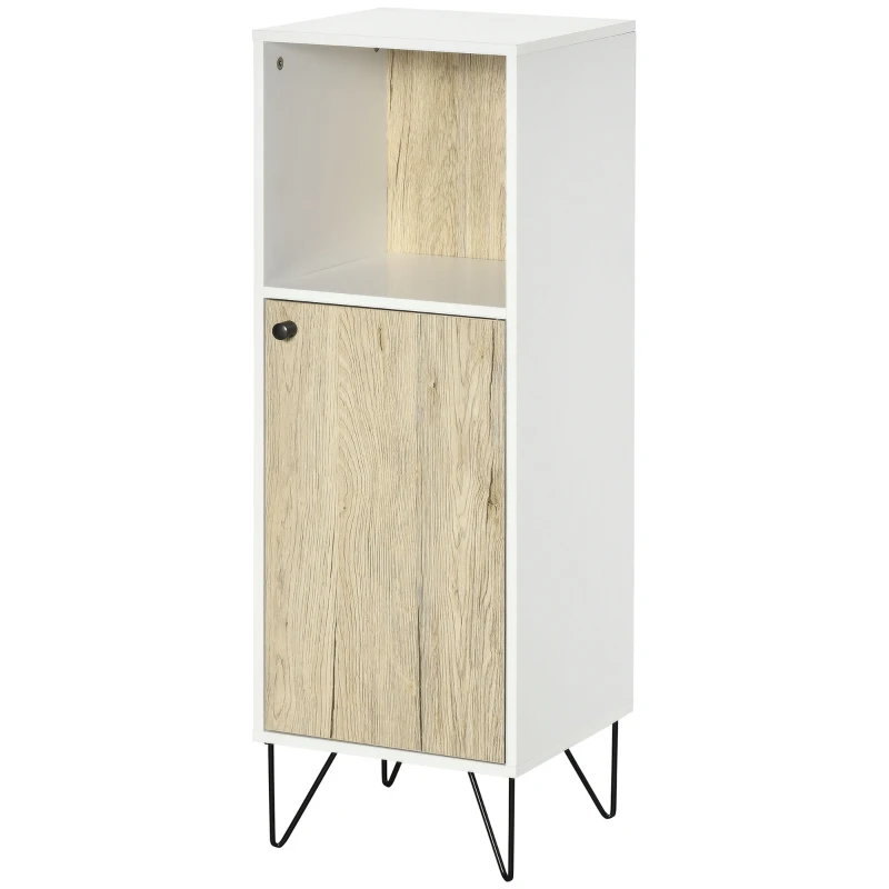 kleankin Mobile Bagno con Ripiano Aperto e Armadietto con Anta in Legno, 31.5x30x91cm, Quercia e Bianco