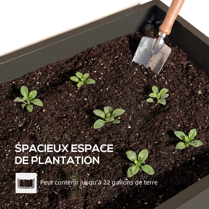 Outsunny Potager sur Pieds en Métal, Jardinière Surélevée 80L avec bords arrondis, Trou de Drainage, 100 x 40 x 80 cm, Noir