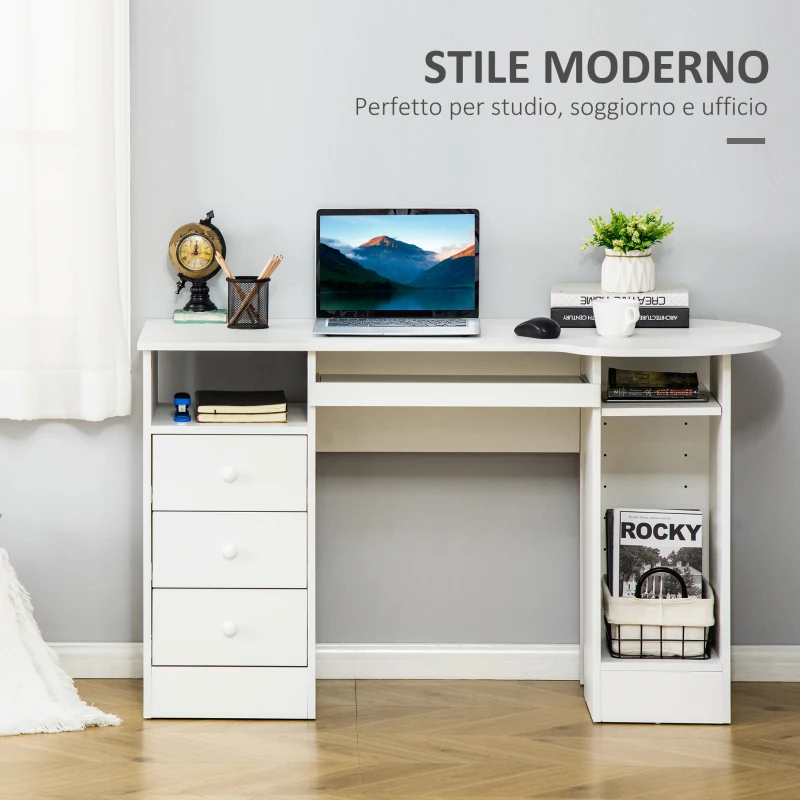 HOMCOM Scrivania da PC per Ufficio con Scaffali, Cassetti e Ripiano Testiera in Legno, 125x60x74cm