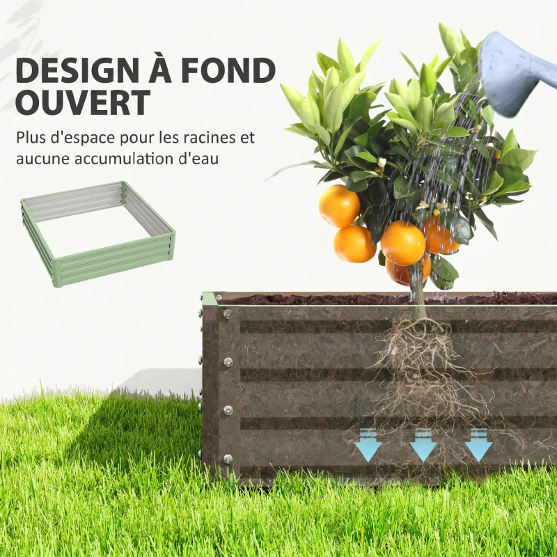 Outsunny Carré potager de jardin potager surélevé, acier galvanisé, résistant à la rouille 120x120x30cm, vert clair