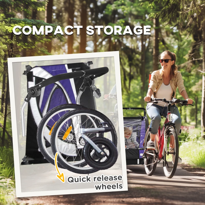 HOMCOM Baby Bike Trailer with 5 Point Harness, Steel Frame, Reflectors, Safety Flag, Hitch Coupler, Purple
